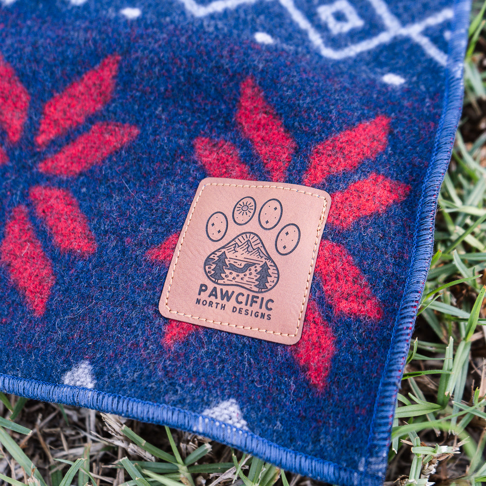 Reversible Navy Blue Nordic Snowflake Dog Blanket